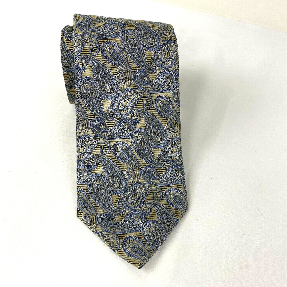 Brooks Brothers 346 Tie Mens OS Blue Gold Paisley Silk Jacquard USA Made